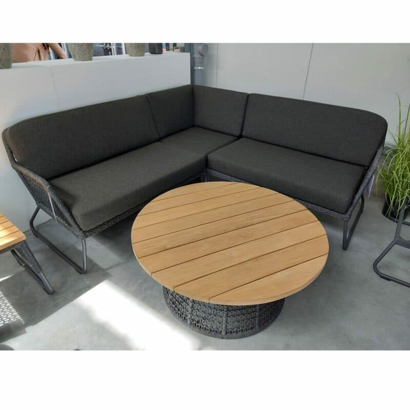 Sonnenpartner "Poison“ Loungeset 3-tlg., mit Loungetisch, Gestell Aluminium grau, Geflecht Polyrope dunkelgrau, Tischplatte Teak