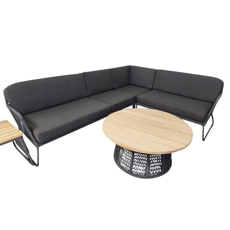 Sonnenpartner "Poison" Loungeset, Geflecht dunkelgrau, Tischplatte Teak