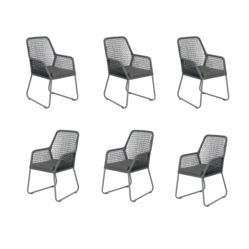 SonnenPartner 6er-Set Gartensessel "Poison", Gestell Aluminium anthrazit, Bespannung Polyrope dunkelgrau, Sitzkissen grau