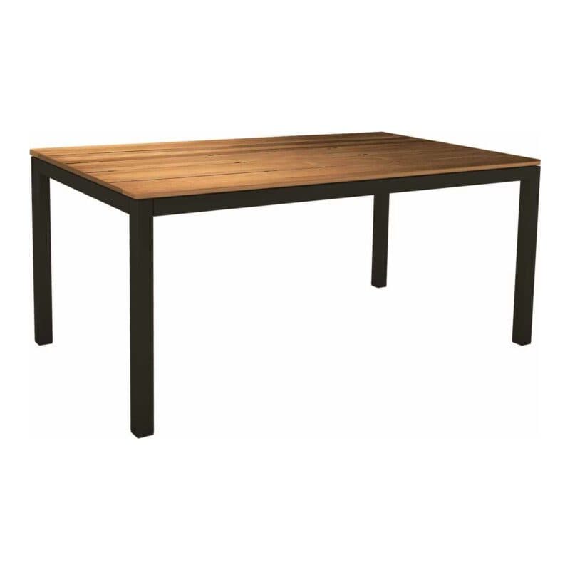 Stern Tischsystem Gartentisch, Gestell Aluminium schwarz matt, Tischplatte Teakholz Einzelleisten, 161x91 cm