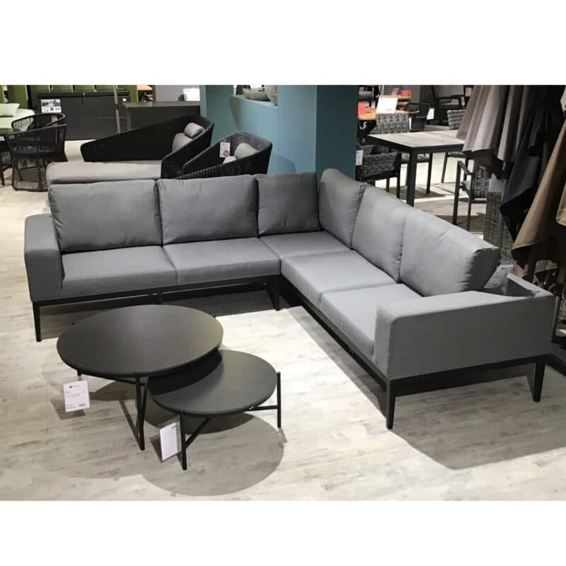 Hartman "Sven" Loungeset 3-tlg. , Alu schwarz, Bezug Sunbrella Mid Grey QuickDry mit Kaffeetisch-Set "Carson"