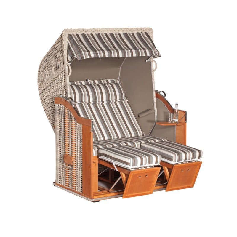 Sonnenpartner Strandkorb "Classic" Halblieger, Geflecht Antik-Weiß, Gartenmöbelstoff Dessin Vito und Markisenstoff uni taupe