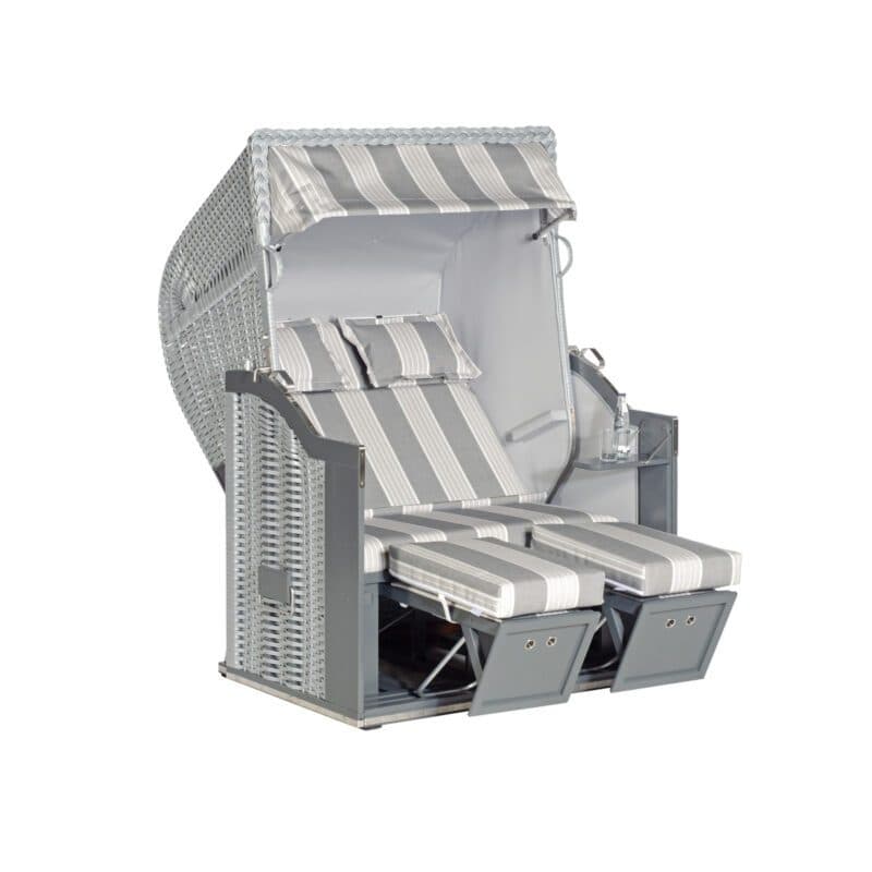 Sonnenpartner Strandkorb "Classic" 2-Sitzer, PVC-Kunststoffgeflecht silber, Stoff-Dessin 114 und uni hellgrau meliert