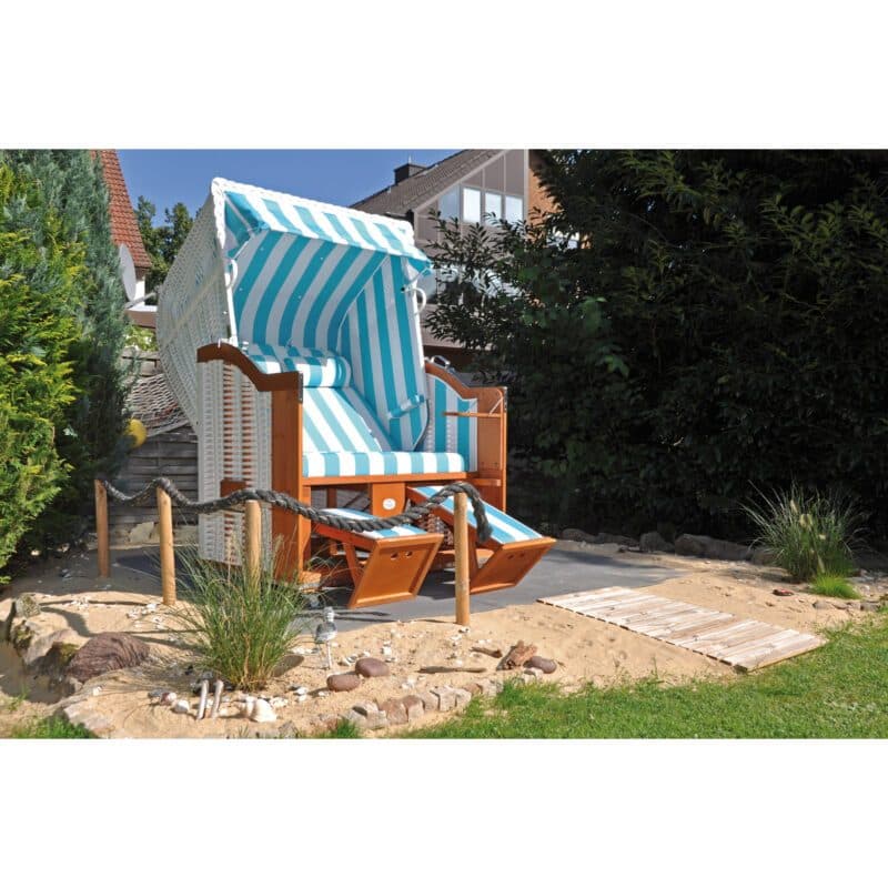 Sonnenpartner Strandkorb "Classic" 2-Sitzer, Halbliegemodell, PVC-Kunststoffgeflecht weiß, Stoff-Dessin: 62