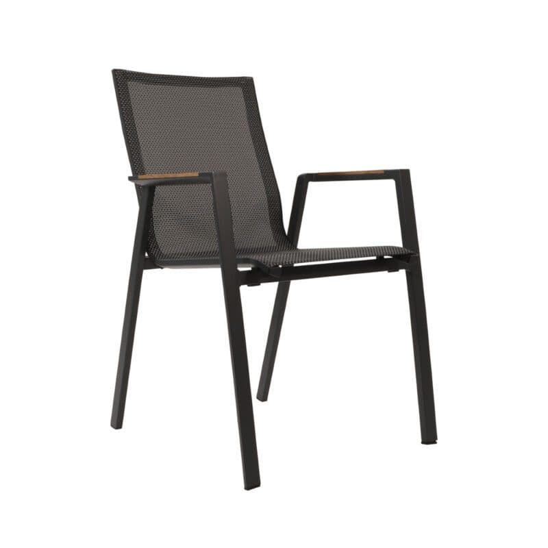 Lesli Living "Tarragona Negro" Stapelstuhl, Gestell Aluminium charcoal, Sitzfläche Textilen schwarz-grau, Armlehnen Teak