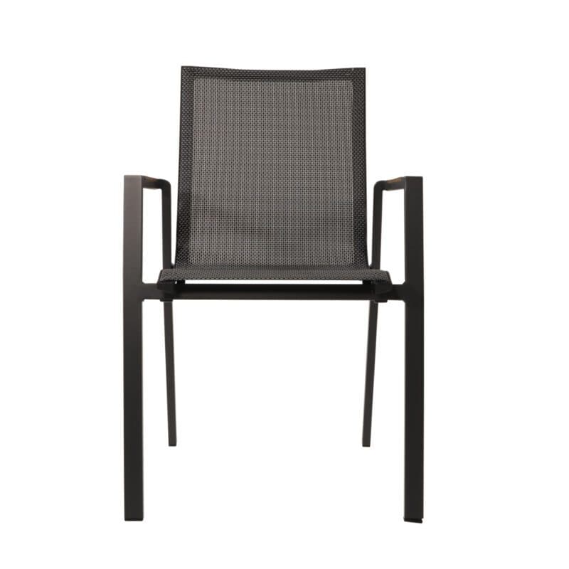 Lesli Living "Tarragona Negro" Stapelstuhl, Gestell Aluminium charcoal, Sitzfläche Textilen schwarz-grau, Armlehnen Teak