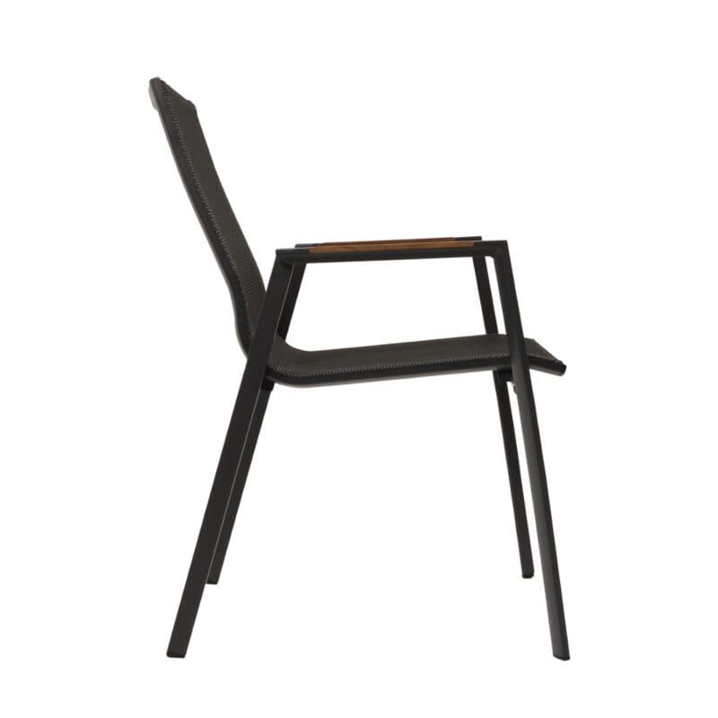 Lesli Living "Tarragona Negro" Stapelstuhl, Gestell Aluminium charcoal, Sitzfläche Textilen schwarz-grau, Armlehnen Teak