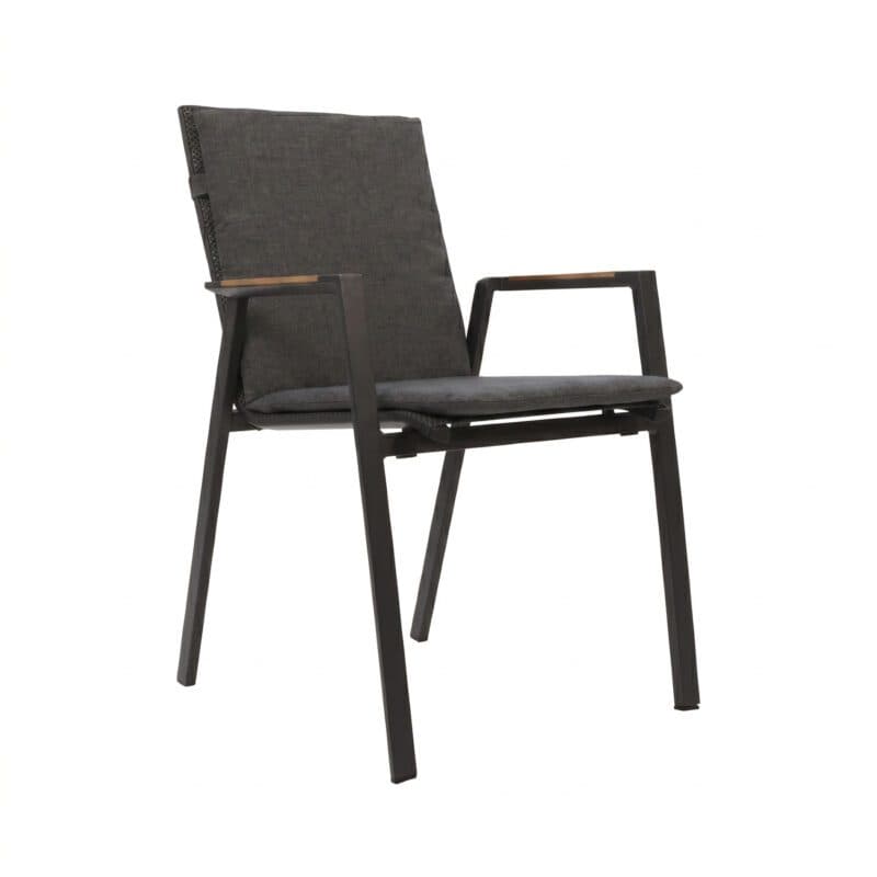 Lesli Living "Tarragona Negro" Stapelstuhl, Gestell Aluminium charcoal, Sitzfläche Textilen schwarz-grau, Armlehnen Teak, Auflage anthrazit (separat erhältlich)