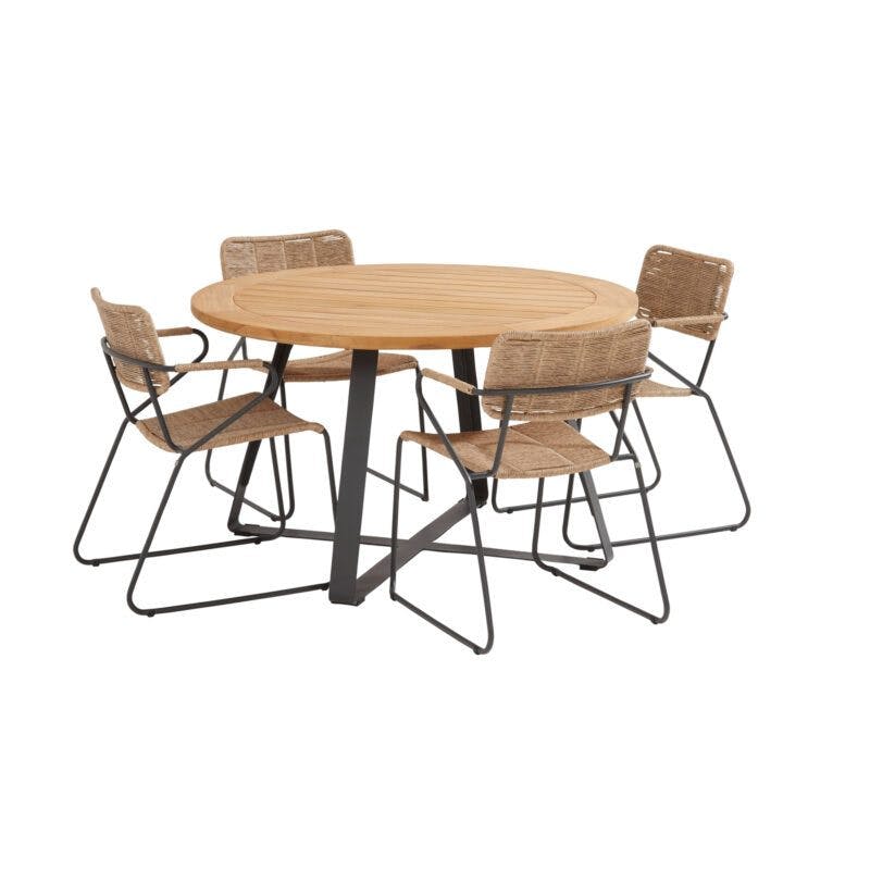 4Seasons Outdoor Gartenmöbel-Set mit Diningsessel "Swing" Rope natur und Tisch "Basso" Ø 130 cm