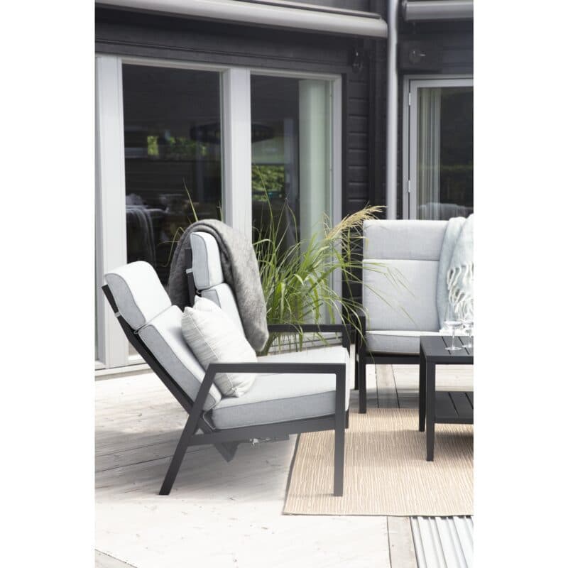 Brafab "Belfort" Loungegruppe, Gestelle Aluminium schwarz, Sitz- und Rückenpolster Olefin grau