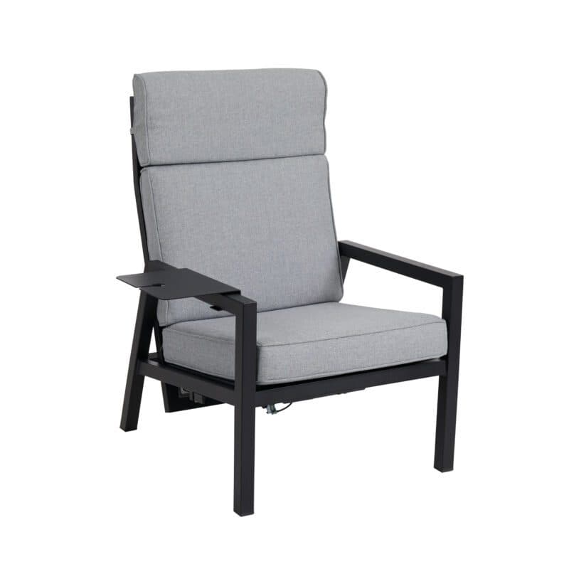 Brafab "Belfort" Loungesessel mit Tablett für Armlehne, Gestell und Tablett Aluminium schwarz, Sitz- und Rückenpolster Olefin grau