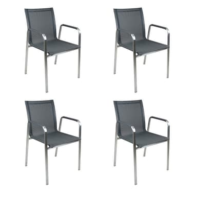 SIT Mobilia "Marseille" Stapelsessel, Gestell Edelstahl gebürstet, Sitzfläche Batyline® Eden black - 4er-Set