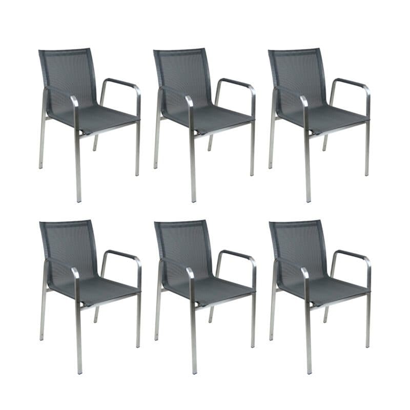 SIT Mobilia "Marseille" Stapelsessel, Gestell Edelstahl gebürstet, Sitzfläche Batyline® Eden black - 6er-Set