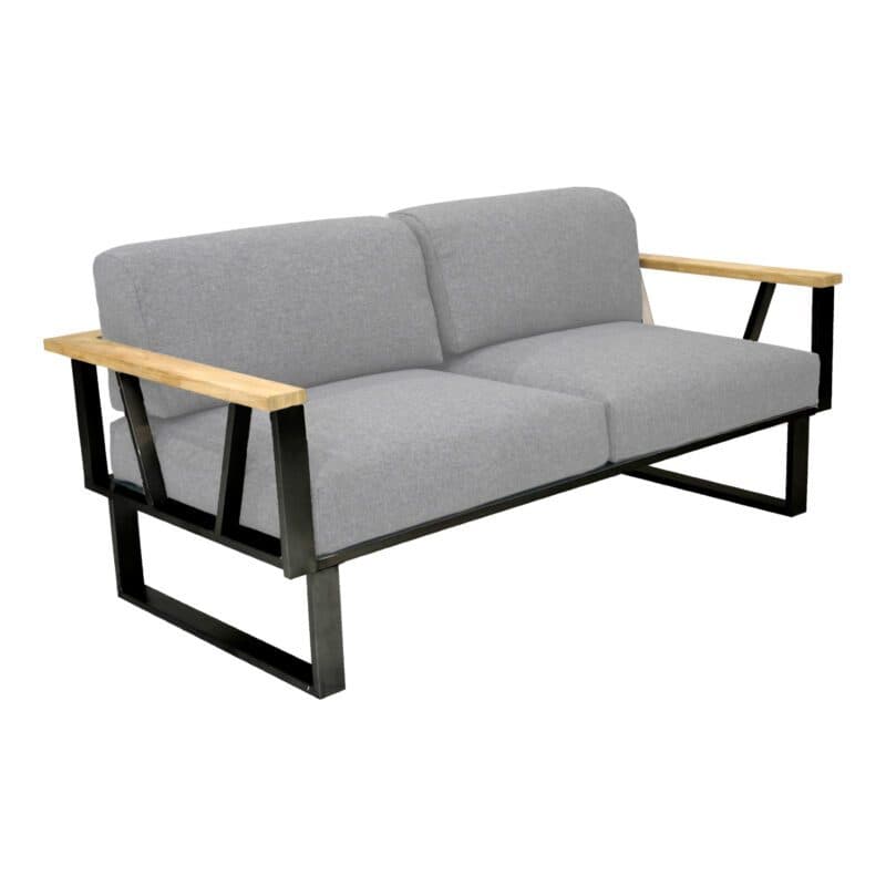 Zebra "Belvedere" 2-Sitzer Loungesofa, Gestell Edelstahl graphite mit Teakholz, Polster Tuva tweed grey (wetterfest), im Original etwas dunkler