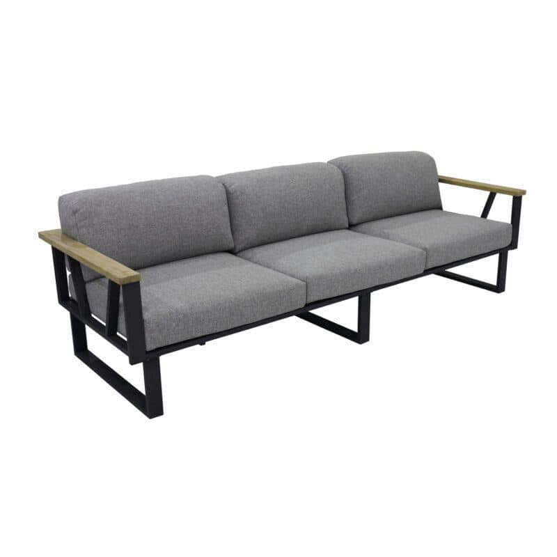 Zebra "Belvedere" 3-Sitzer Loungesofa, Gestell Edelstahl graphite mit Teakholz, Polster Tuva tweed grey (wetterfest)