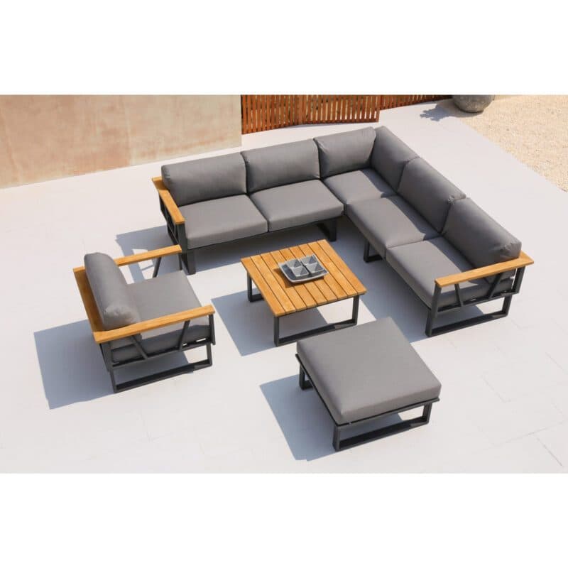 Zebra "Belvedere" Loungeset, Gestell Edelstahl graphite mit Teakholz, Polster Tuva medium grey (wetterfest)