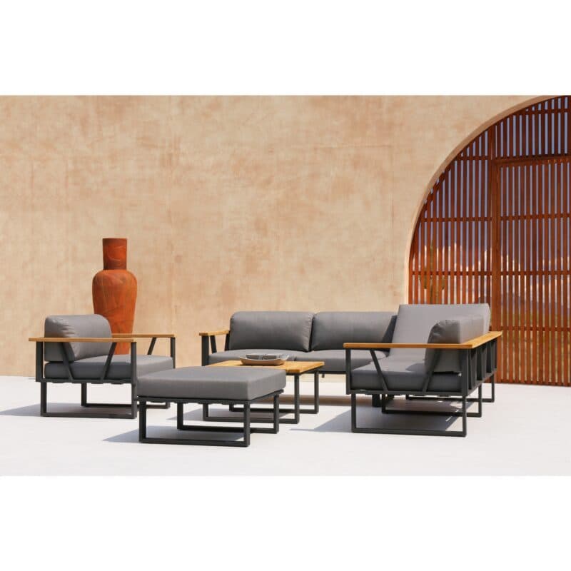 Zebra "Belvedere" Loungeserie, Gestell Edelstahl graphite mit Teakholz, Polster Tuva medium grey (wetterfest)