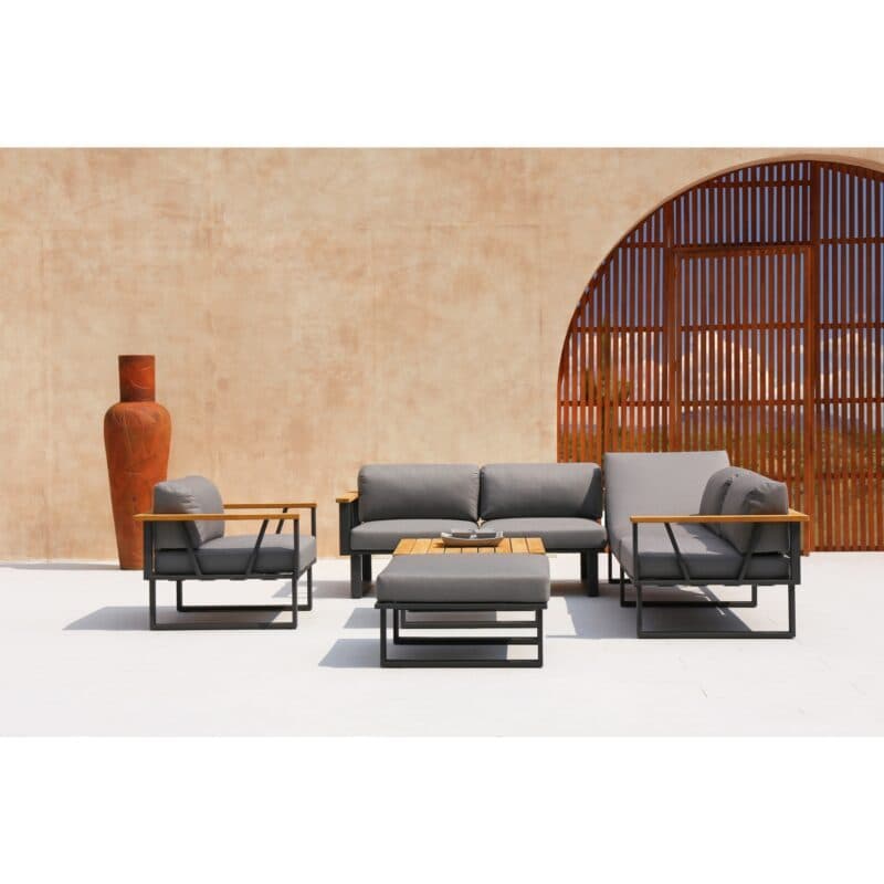 Zebra "Belvedere" Loungeserie, Gestell Edelstahl graphite mit Teakholz, Polster Tuva medium grey (wetterfest)