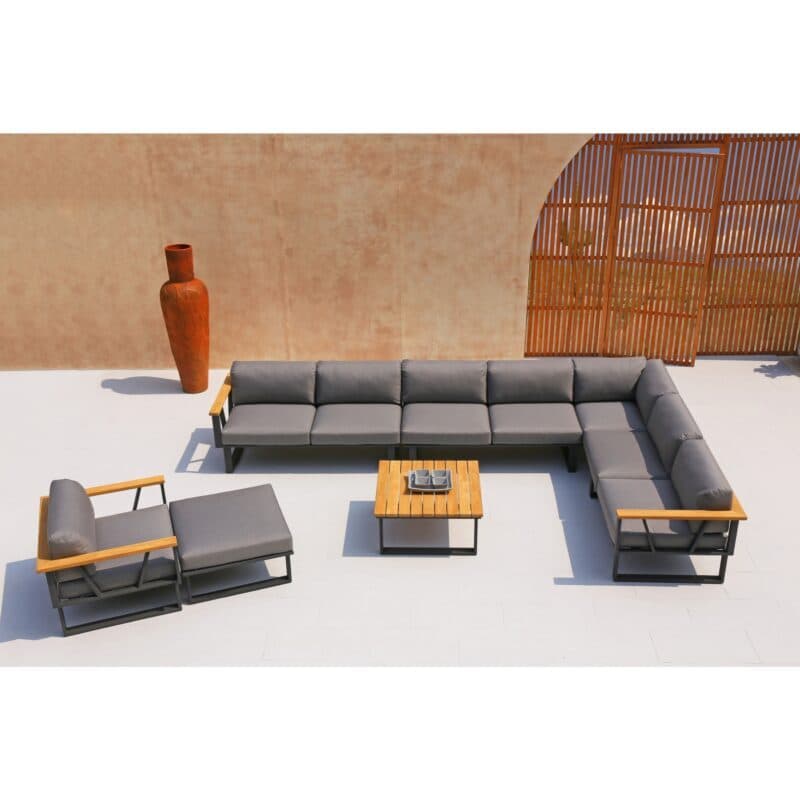 Zebra "Belvedere" Loungeserie, Gestell Edelstahl graphite mit Teakholz, Polster Tuva medium grey (wetterfest)