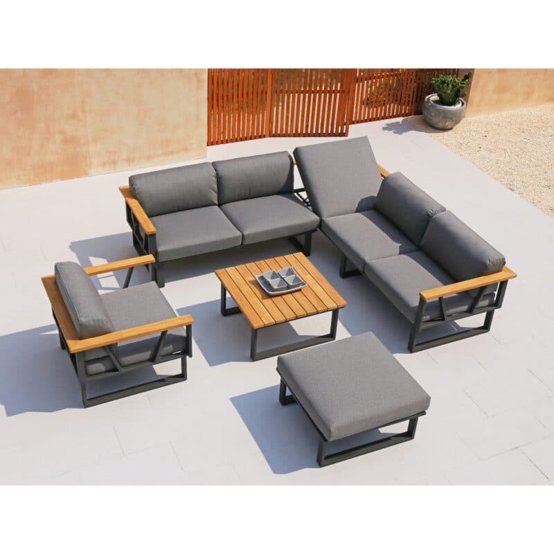 Zebra "Belvedere" Loungeserie, Gestell Edelstahl graphite mit Teakholz, Polster Tuva tweed grey (wetterfest)