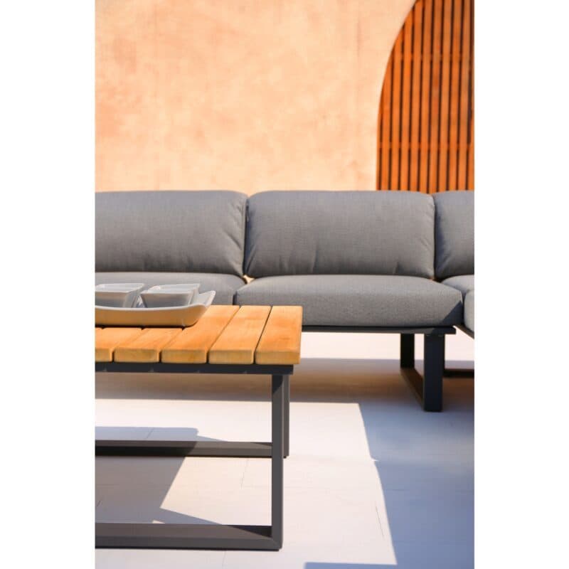 Zebra "Belvedere" Loungeserie, Gestell Edelstahl graphite mit Teakholz, Polster Tuva tweed grey (wetterfest)