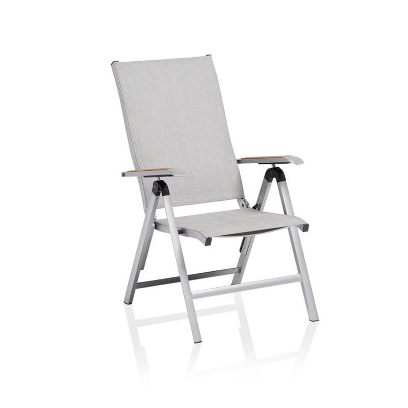 Kettler Diamond Klappsessel, Aluminium silber, Bezug Textilen hellgrau, Armlehnen Teak