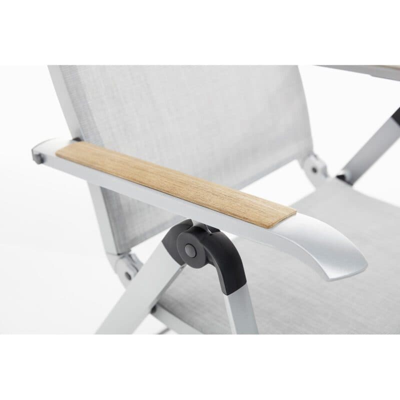 Kettler Diamond Klappsessel, Aluminium silber, Bezug Textilen hellgrau, Armlehnen Teak