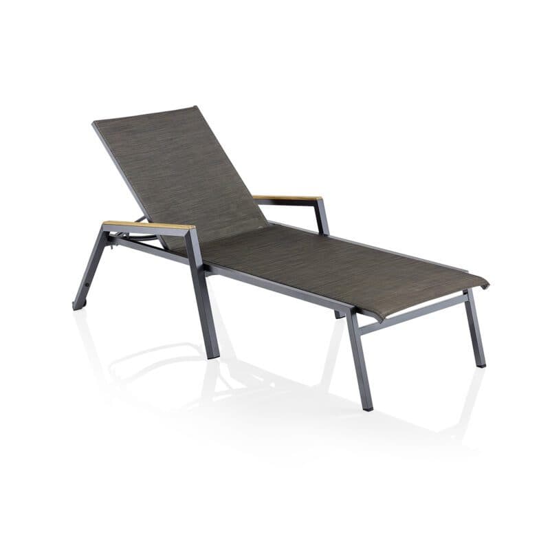Kettler Ocean Skid/Memphis Sonnenliege, Alu anthrazit, Textilene bronze, Armlehnen Teak