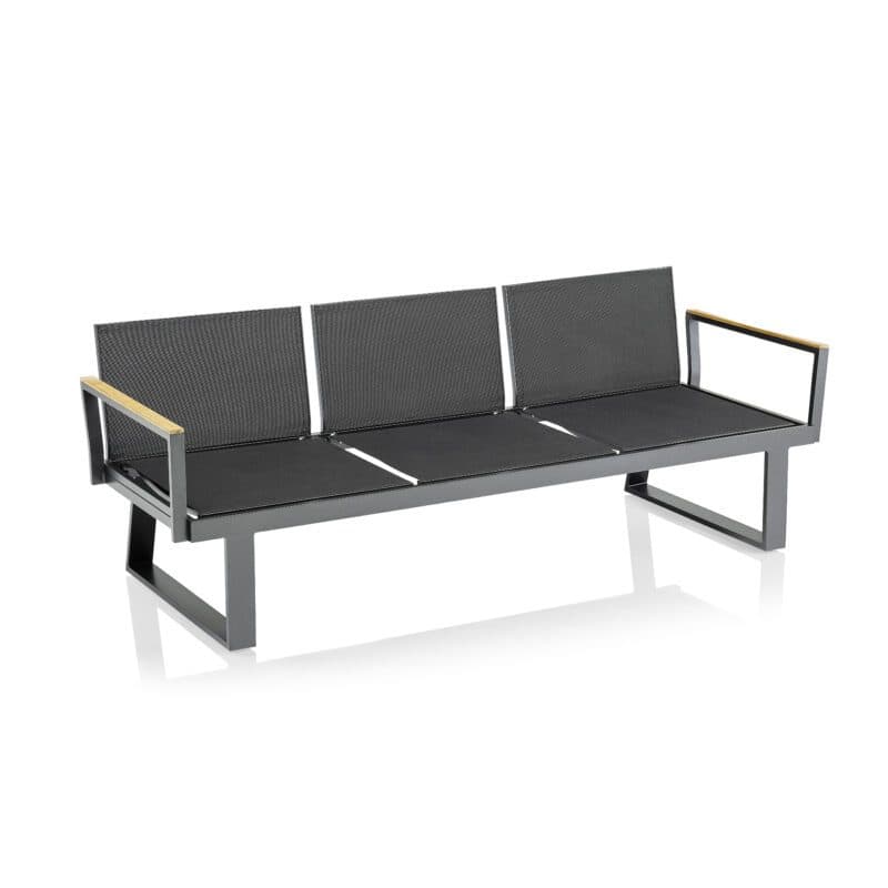 Kettler Rasmus Lounge/Liege, 3-sitzig, Alu anthrazit, Twitchell® charcoal, Armlehne Teak