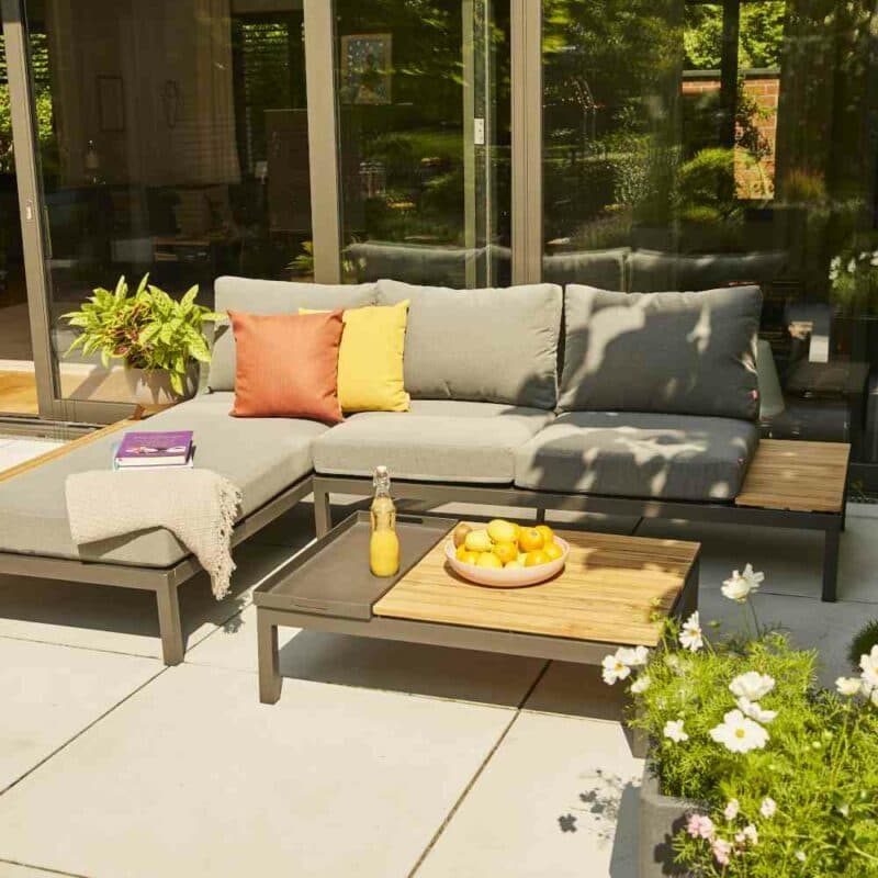 Siena Garden "Alvida" Loungeserie, Gestelle Aluminium matt anthrazit, Polster grau, Ablagen und Tischplatte Teak