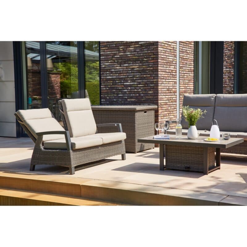 Siena Garden "Corido" Loungesofa 2-Sitzer, Gestell Aluminium anthrazit matt, Geflecht charcoal grey, Polster taupe meliert