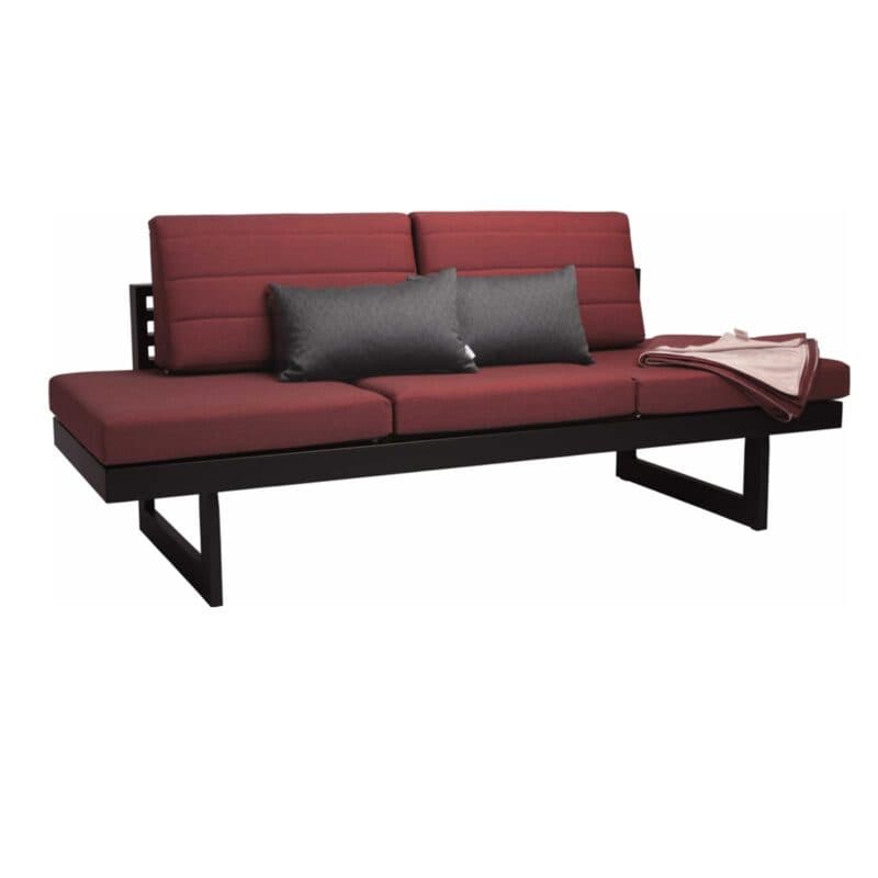 Stern "New Holly" Diningbank im Best-of Set, Aluminium anthrazit, Textilen karbon, Bezug Outdoorstoff rot, inkl. 3 Sitzkissen, 2 Rückenkissen, 2 Dekokissen und 1 Kuscheldecke