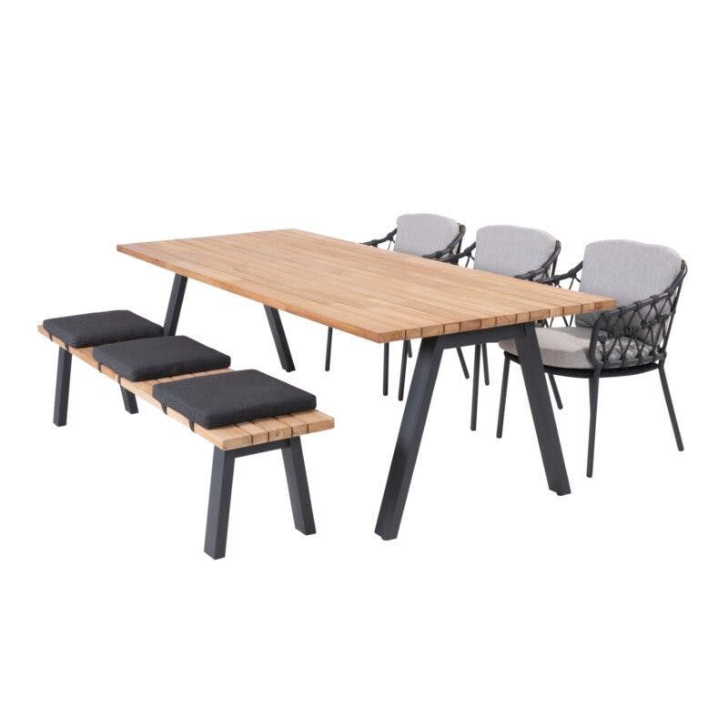 4Seasons Outdoor Gartenmöbel-Set mit Diningsessel "Calpi" und Tisch 240x100 cm und Bank "Ambassador"