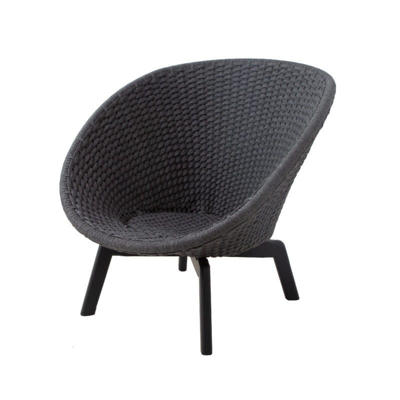Cane-line "Peacock" Loungesessel, Gestell Aluminium schwarz, Sitzschale Soft Rope dunkelgrau