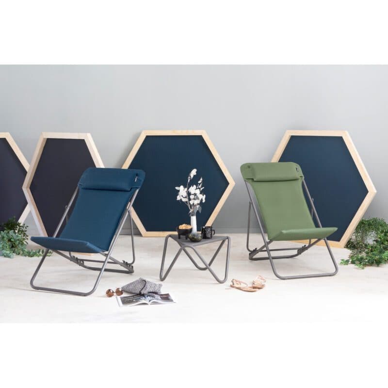 Lafuma Liegestuhl "Maxi Transat Plus BeComfort®", Gestell Stahl titane, Liegefläche BeComfort® bleu encre & olive © LAFUMA MOBILIER - Pierrick Verny