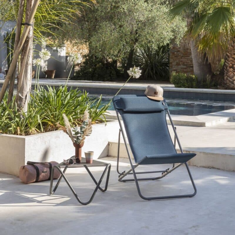 Lafuma Liegestuhl "Maxi Transat Plus BeComfort®", Gestell Stahl titane, Liegefläche BeComfort® bleu encre © LAFUMA MOBILIER - Pierrick Verny