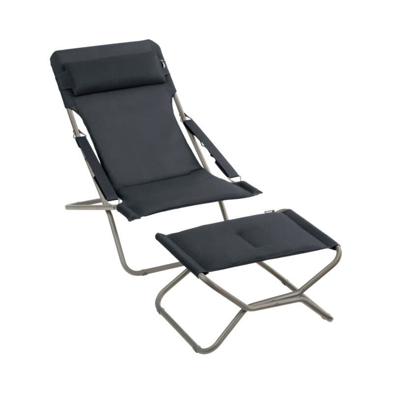 Lafuma "Transabed" Liegestuhl mit "Next" Hocker, Gestell Stahl titane, Sitzfläche BeComfort® dark grey