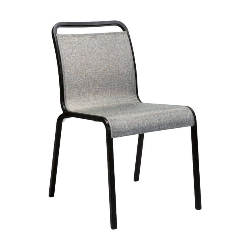 Stern "Oskar" Stapelstuhl, Gestell Aluminium schwarz matt, Textilgewebe Leinen grau