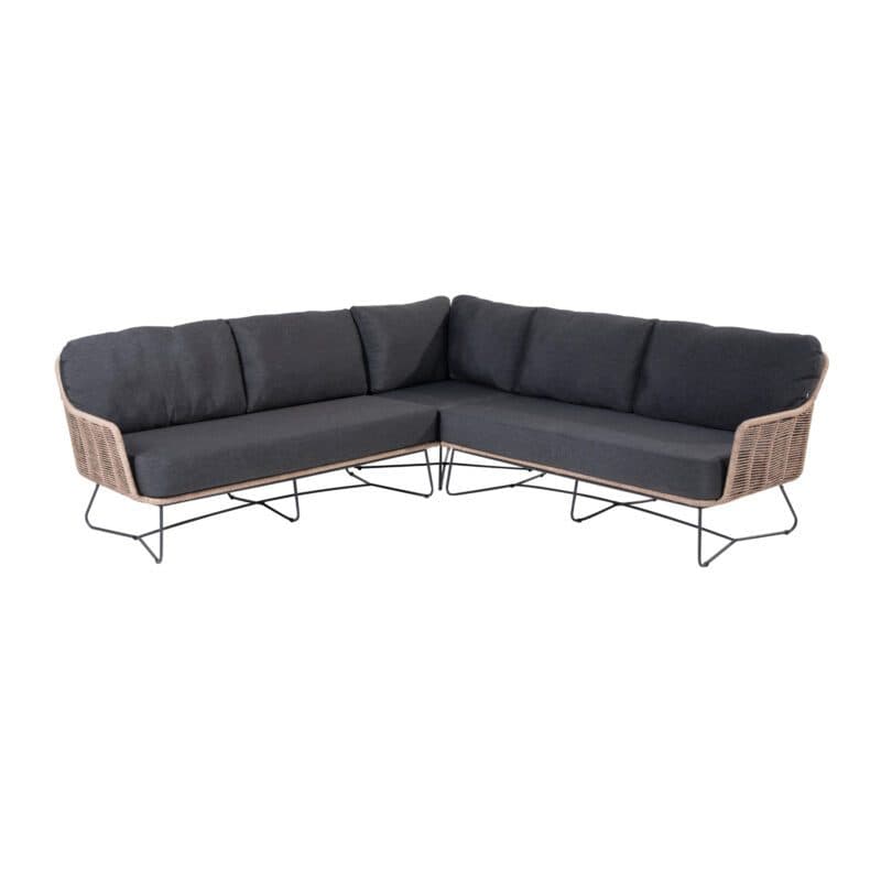 4Seasons Outdoor Eckloungeset 3-tlg. "Belmond", Polyrattan natur, Kissen Olefin anthrazit, Gestelle Edelstahl anthrazit