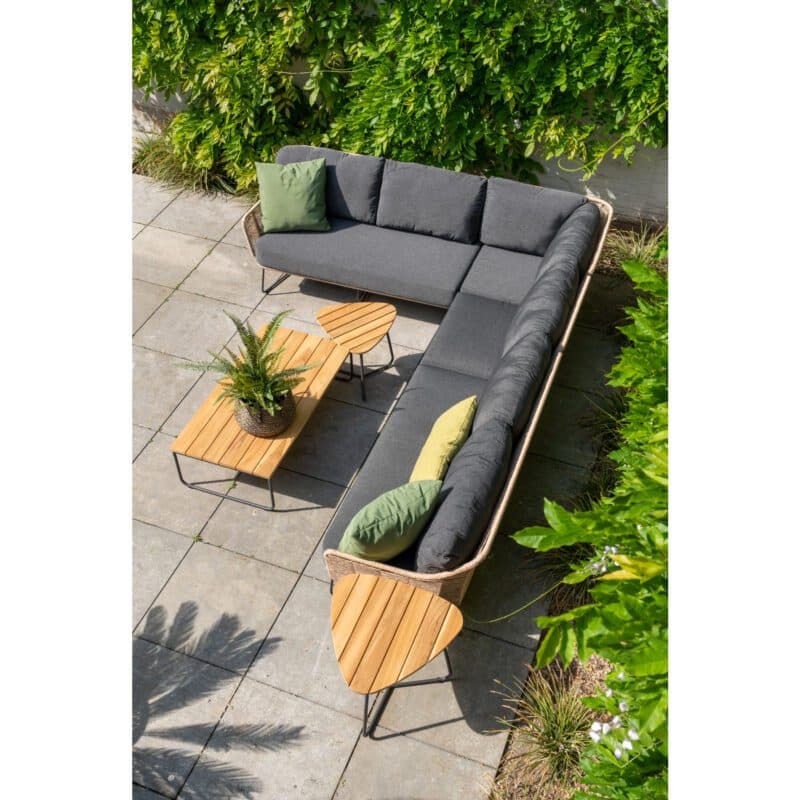 4Seasons Outdoor Eckloungeset 4-tlg. "Belmond", Polyrattan natur, Kissen Olefin anthrazit, Gestelle Edelstahl anthrazit mit Loungetische "Verdi"
