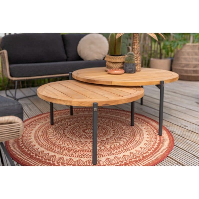 4Seasons Outdoor Loungeset "Belmond", Edelstahl anthrazit, Polyrattan natur, Kissen Olefin anthrazit, mit Loungetische "Yoga"