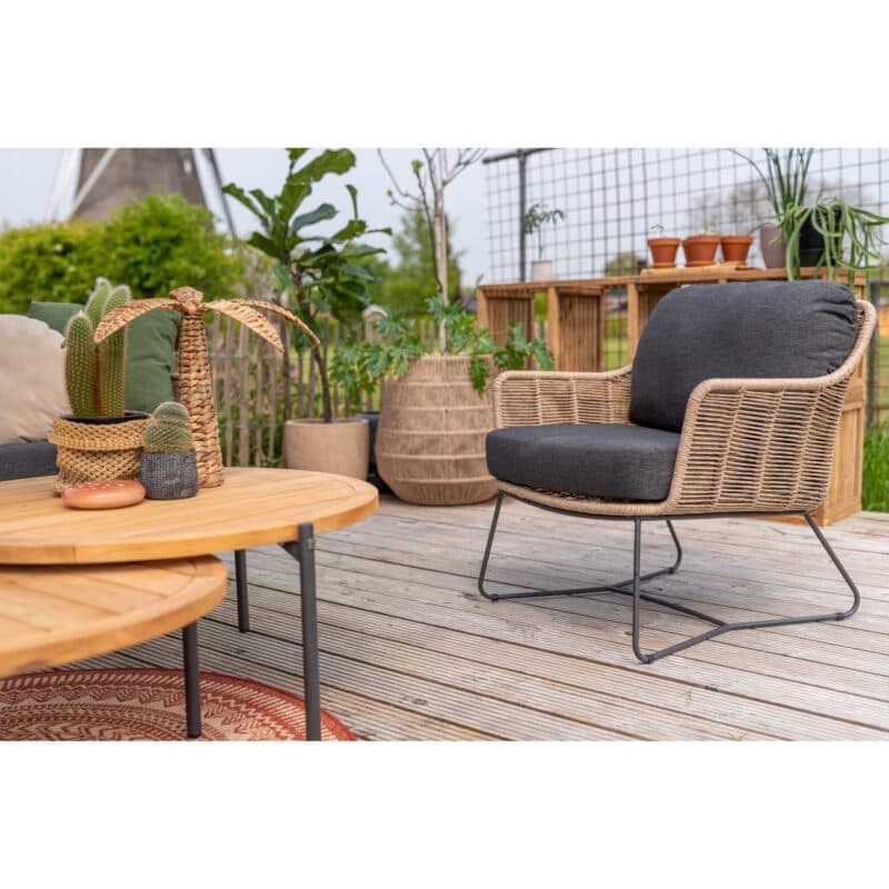 4Seasons Outdoor Loungeset "Belmond", Edelstahl anthrazit, Polyrattan natur, Kissen Olefin anthrazit, mit Loungetische "Yoga"