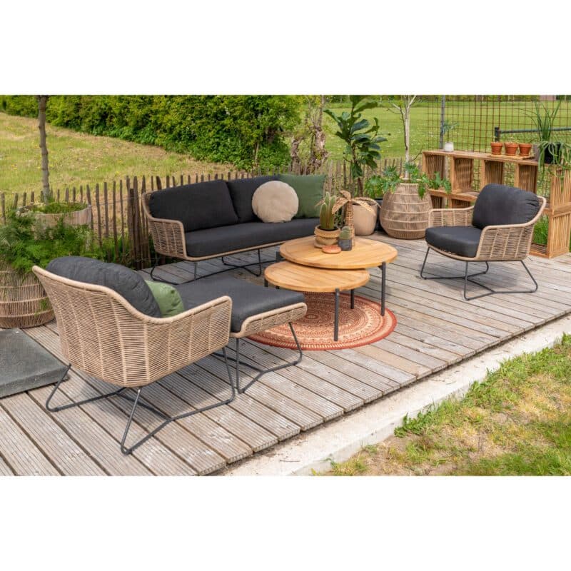 4Seasons Outdoor Loungeset "Belmond", Edelstahl anthrazit, Polyrattan natur, Kissen Olefin anthrazit, mit Loungetischen "Yoga"