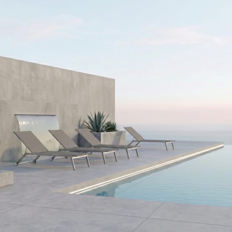 Jati&Kebon "Hydra" Sonnenliege, Gestell Edelstahl, Textilgewebe taupe (Bild KI-generiert)