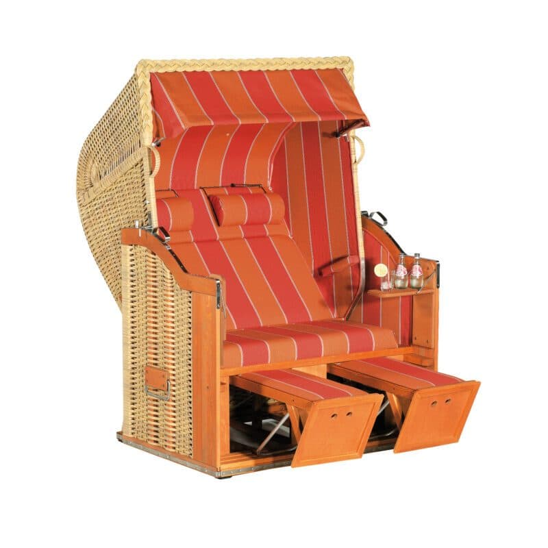 Sonnenpartner Strandkorb "Classic" 2-Sitzer, Halbliegemodell, PE-Kunststoffgeflecht Naturoptik, Markisenstoff Dessin 112