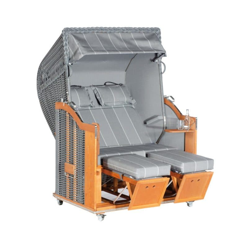 Sonnenpartner Strandkorb "Classic" 2-Sitzer, Halbliegemodell, PE-Kunststoffgeflecht onix, Markisenstoff Dessin 198 uni hellgrau meliert