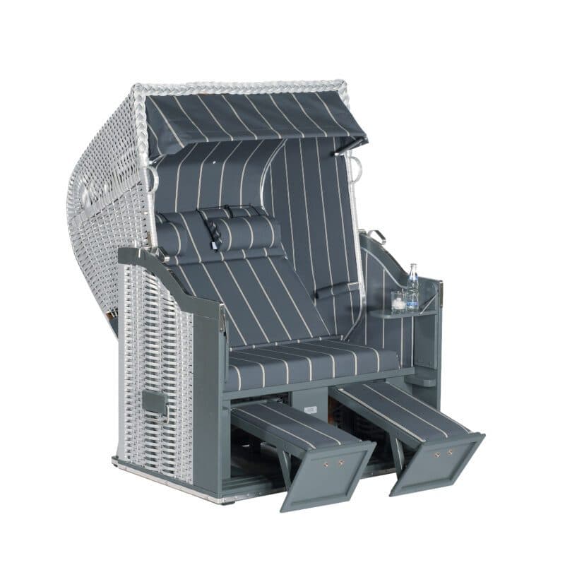 Sonnenpartner Strandkorb "Classic" 2-Sitzer, Halbliegemodell, PVC-Kunststoffgeflecht Silber, Markisenstoff Dessin 46