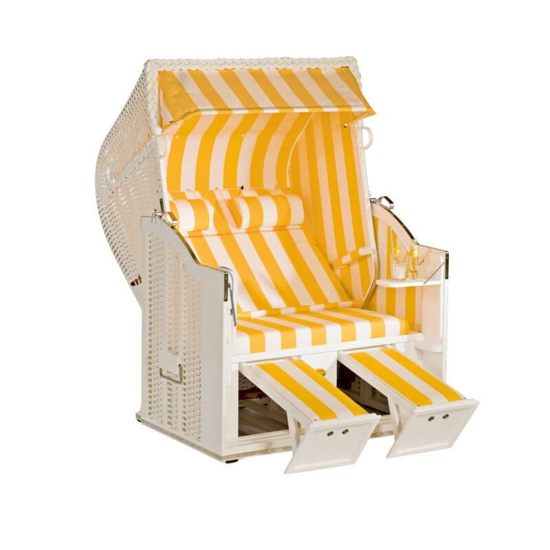 Sonnenpartner Strandkorb "Classic" 2-Sitzer, Halbliegemodell, PVC-Kunststoffgeflecht weiß, Markisenstoff Dessin 60