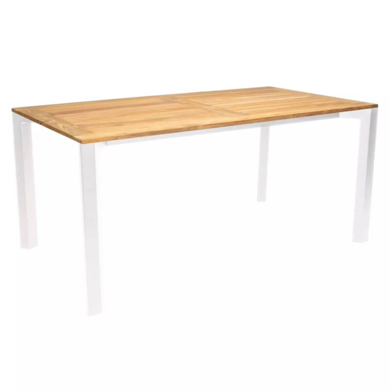 Stern Gartentisch Penta, Gestell Aluminium weiss in 160x90cm, Tischplatte Teakholz