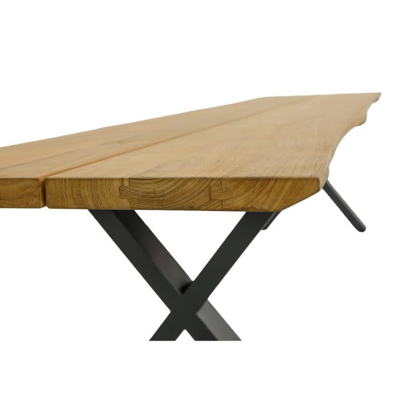 CASA DOMA "Falerna" Gartenbank mit X-Gestell 210 cm, Gestell Edelstahl anthrazit, Sitzfläche Teakholz mit Baumkante